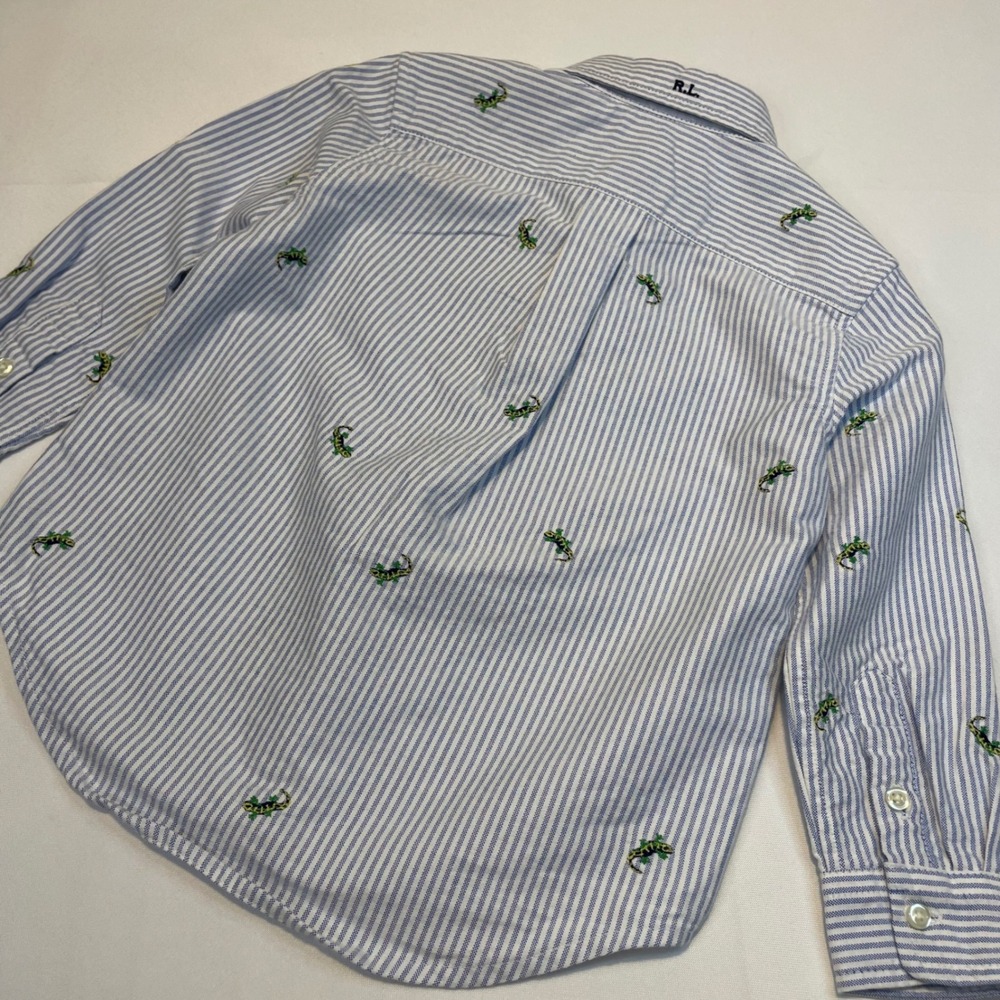 Ralph Lauren Kids‎ Blue White Stripe Lizard Embroidered Button Down Shirt 3/3T - Picture 9 of 11